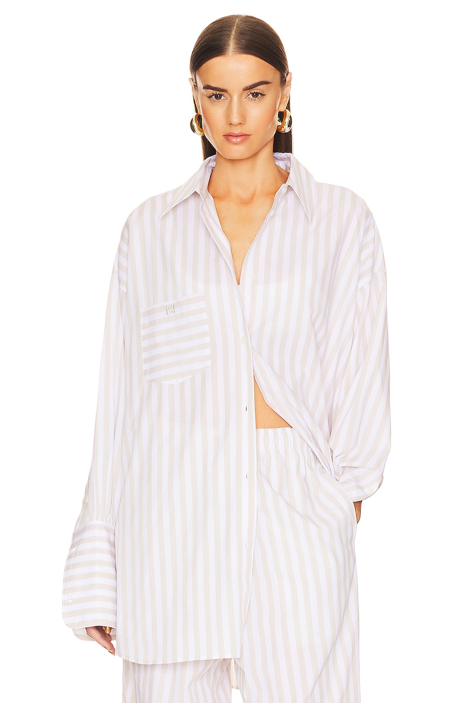 Рубашка Helsa Cotton Poplin Stripe Oversized, цвет Beige Stripe