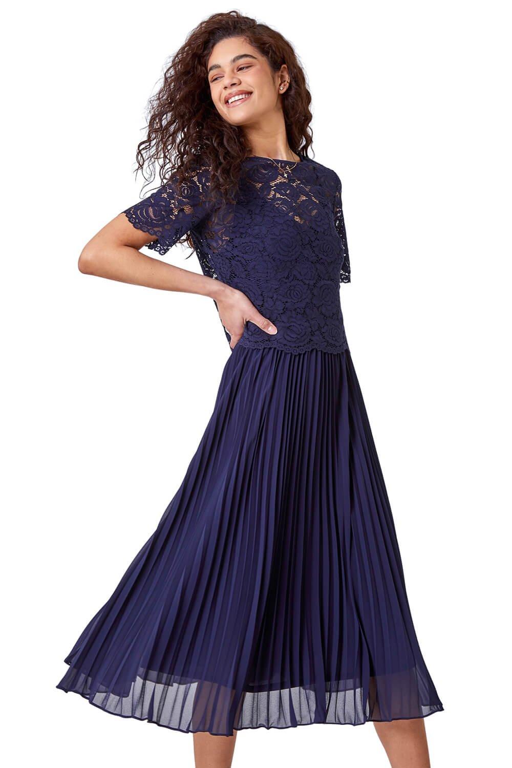Плиссированное платье миди с кружевным верхом Roman, синий платье роскошная жизнь