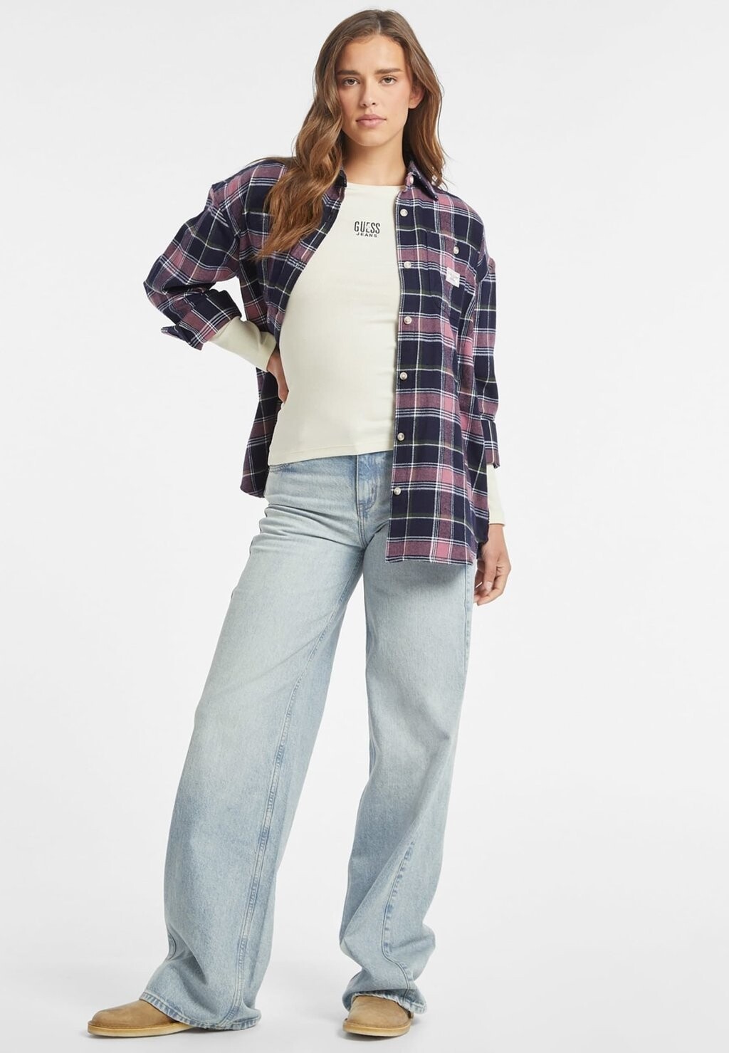 

Топ с длинными рукавами Guess Jeans, бежевый