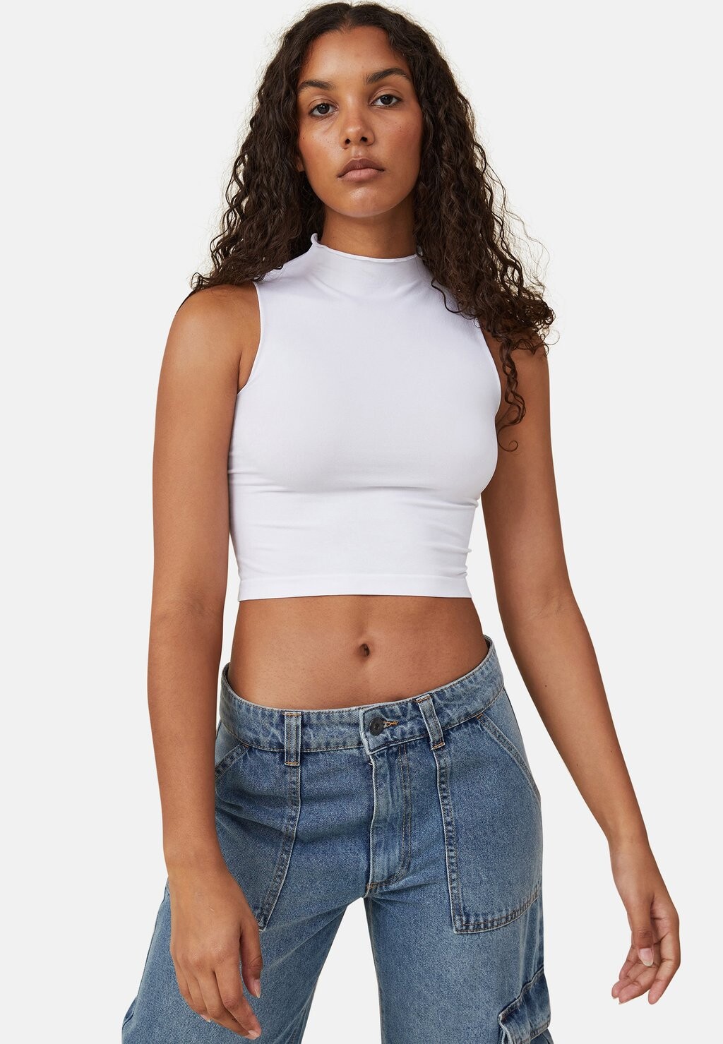 Топ Seamless Kiki Mock Neck Tank Cotton On, белый