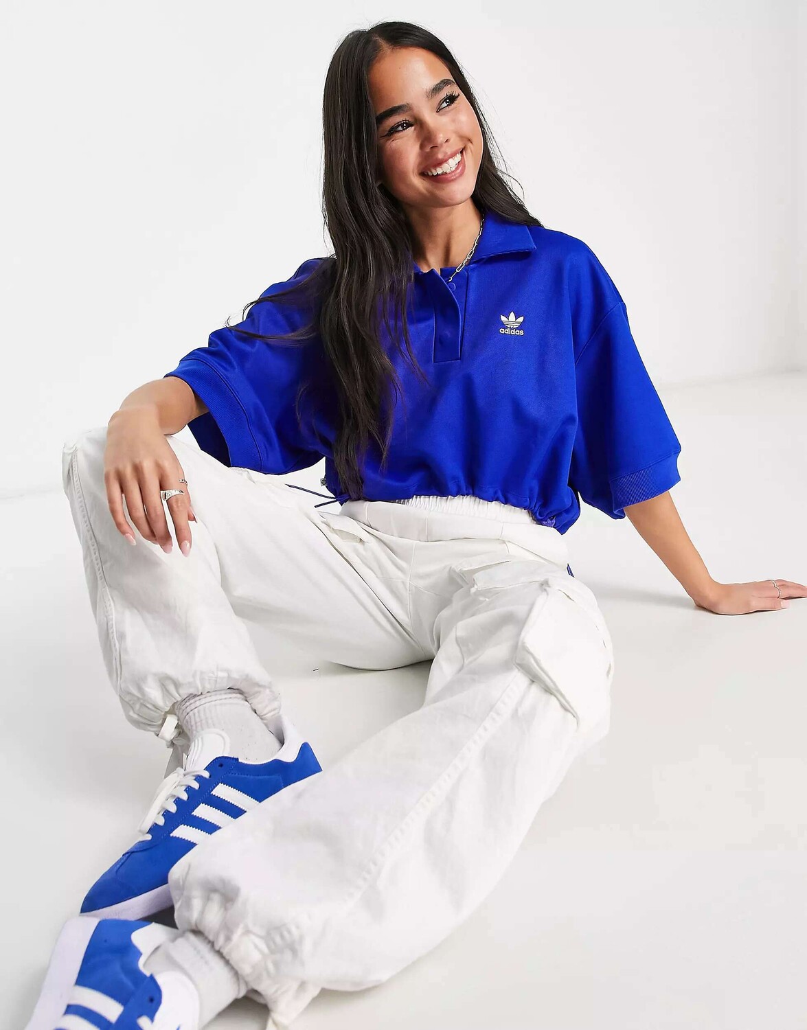 

Синяя укороченная футболка-поло adidas Originals Always Original, Синий