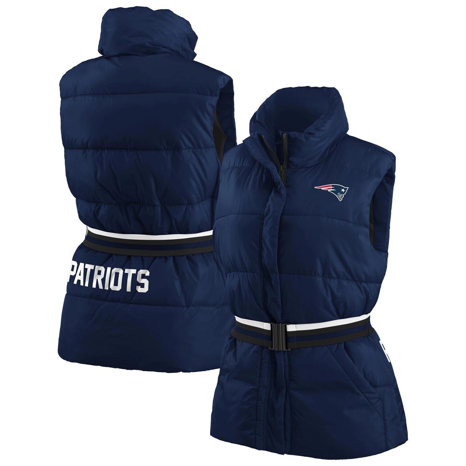 

Женская одежда от Erin Andrews Navy New England Patriots Пуховик с молнией во всю длину и поясом