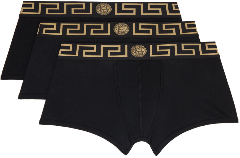 

Versace Underwear Набор из трех черных боксеров с каймой Greca