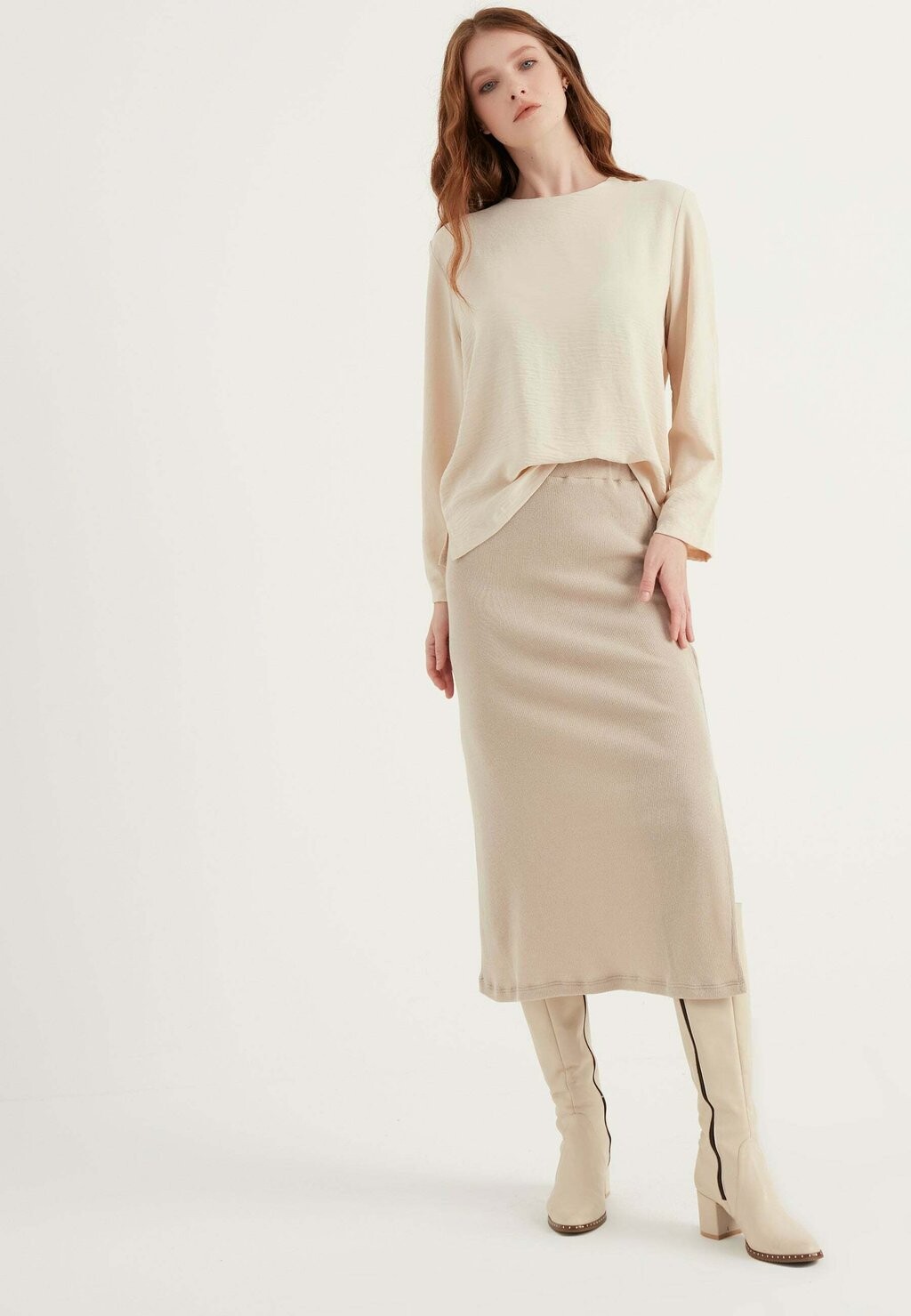 

Юбка-карандаш Slit Knit Herita, бежевый