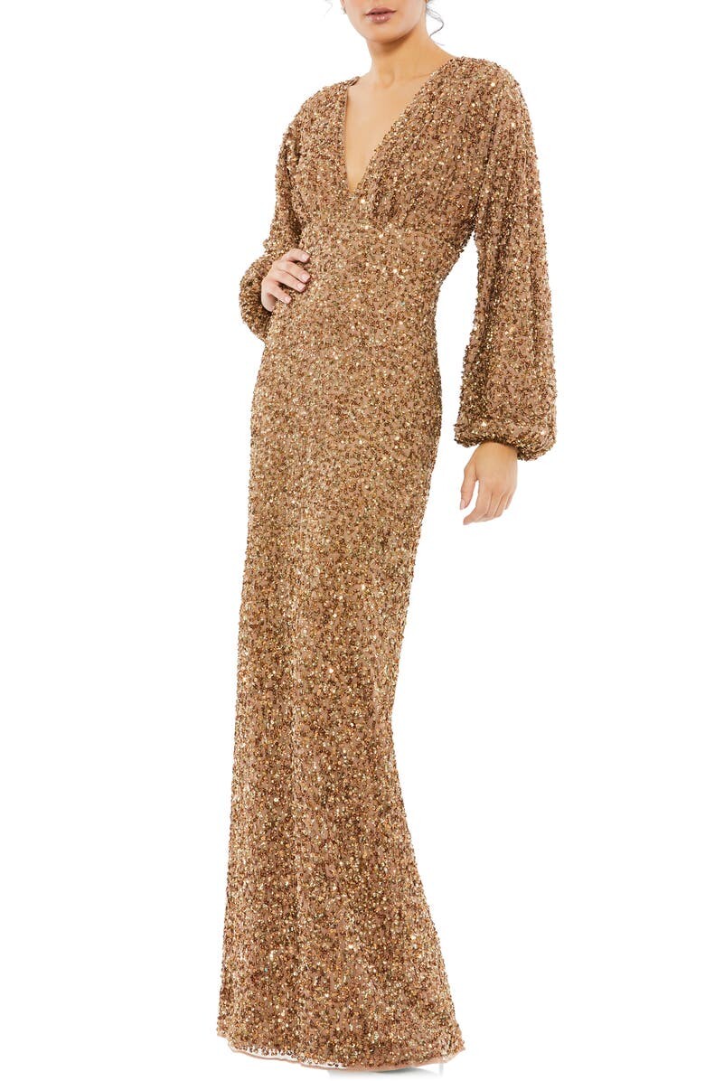 

Платье из тюля с пайетками и длинными рукавами MAC DUGGAL
