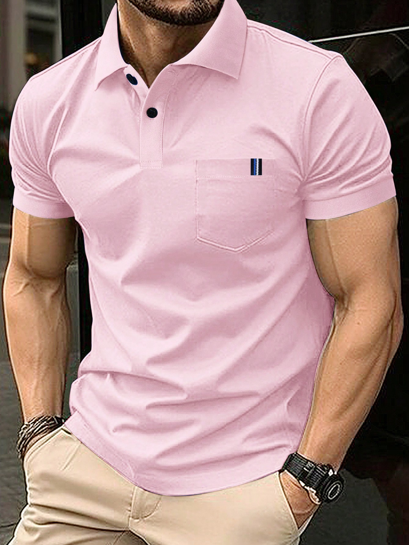 Мужская однотонная рубашка-поло с короткими рукавами Manfinity Homme, розовый синяя рубашка поло с коротким рукавом 72742 мш21 38 152