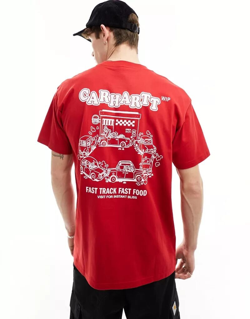 

Красная футболка Carhartt WIP с надписью Fast Food на спине