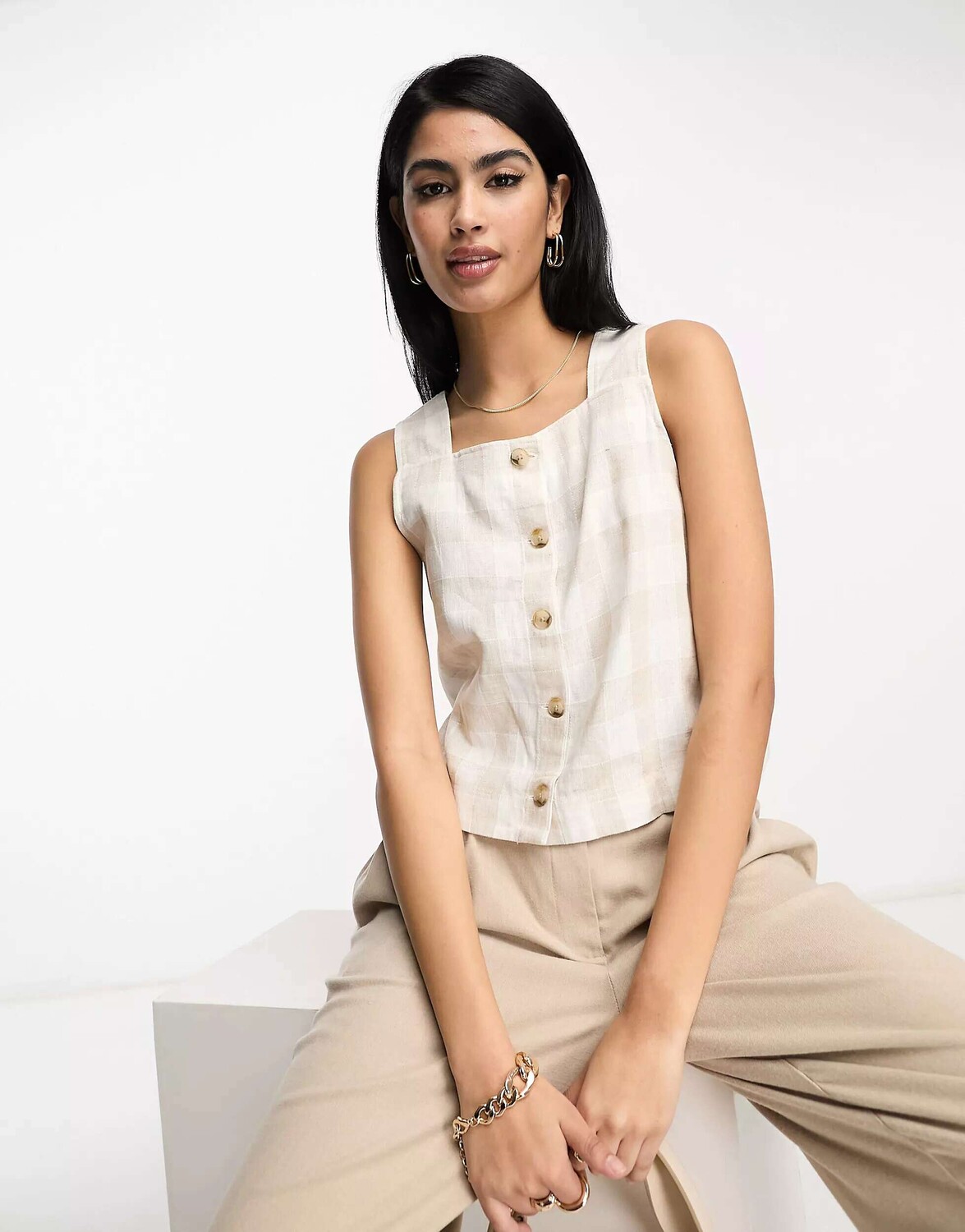 

Серый топ на пуговицах Madewell в клетку