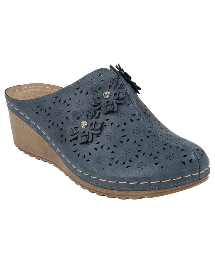 Женские туфли без шнуровки Krista на танкетке с перфорацией и цветочным узором GC Shoes, синий