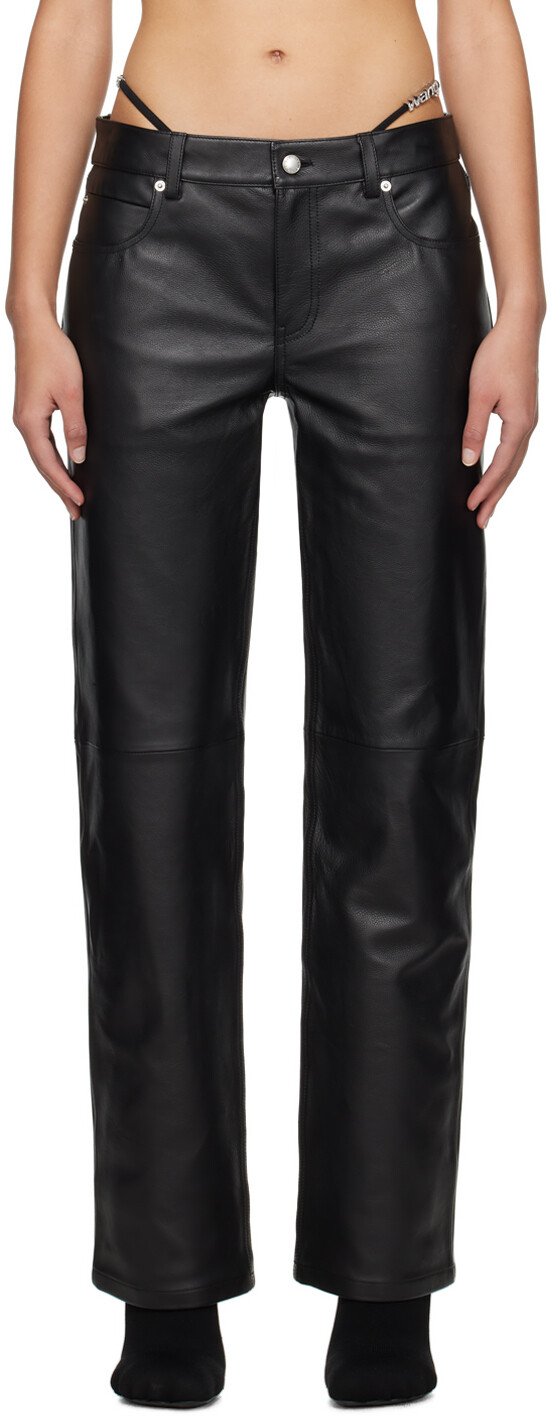 

Черные кожаные брюки с низкой посадкой Alexander Wang