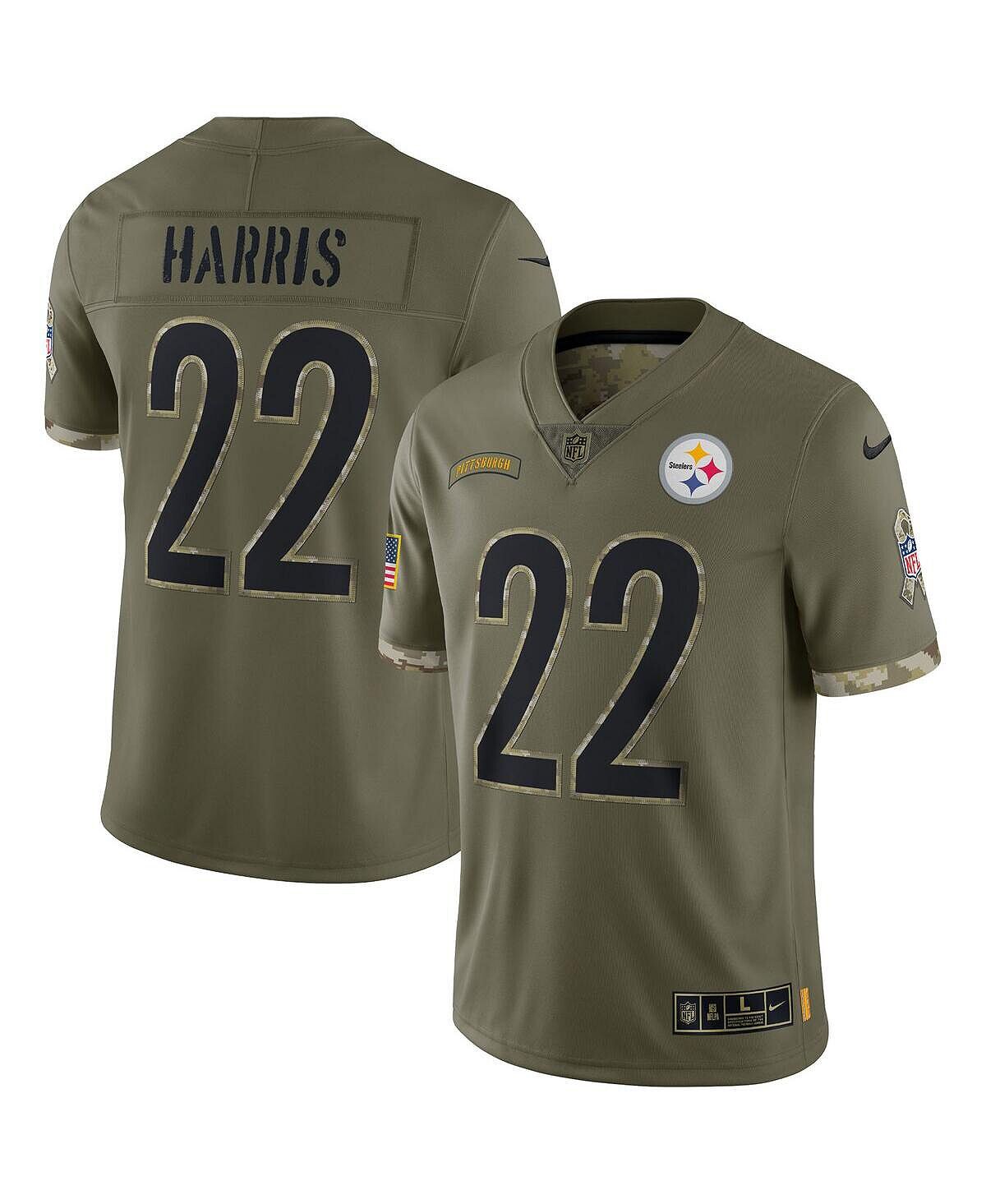 

Мужское джерси Najee Harris Olive Pittsburgh Steelers 2022 Salute To Service Limited Nike