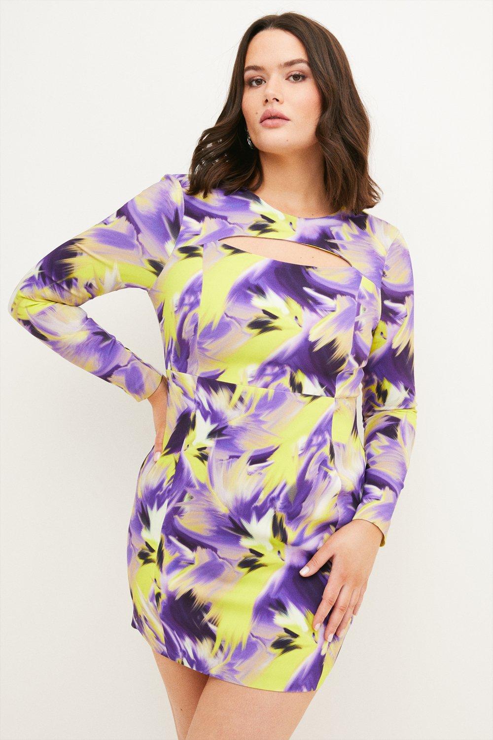 Плюс размер Компактное платье из эластичной вискозы с мини-вырезом Karen Millen, фиолетовый