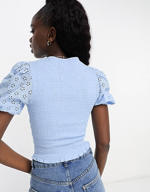 

Синий топ с пышными рукавами ASOS DESIGN