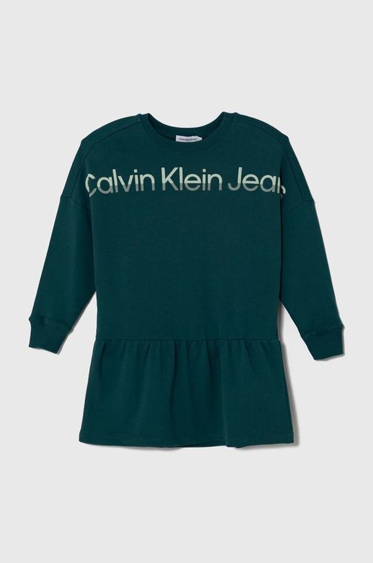 цена Платье из хлопка для маленькой девочки Calvin Klein Jeans, зеленый