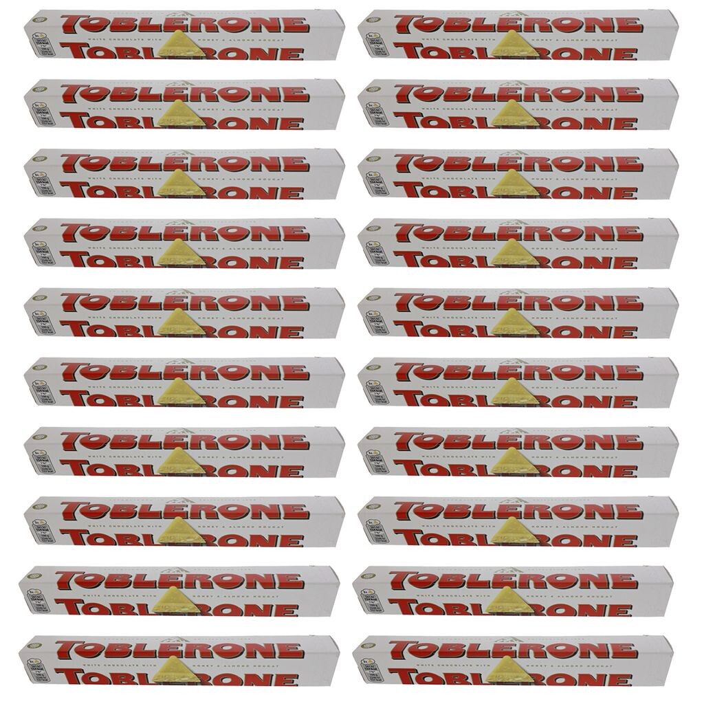 

20 белых швейцарских шоколадов Toblerone White Fine с медом и миндальной нугой, по 100 г каждый Mondalez