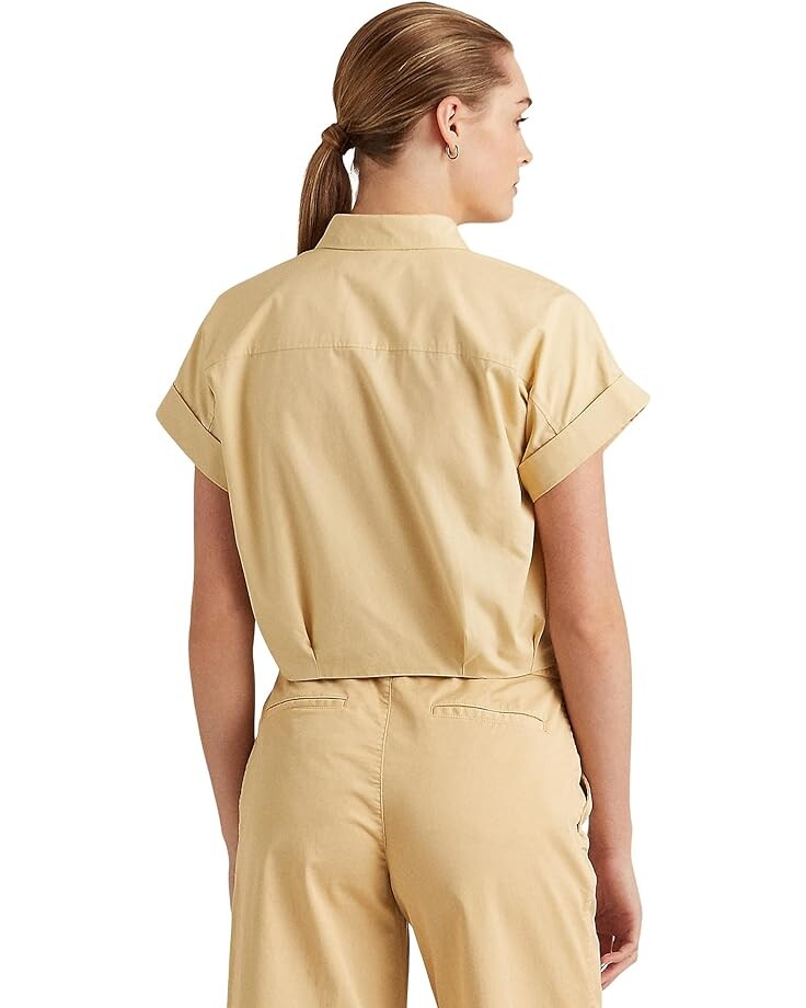 

Рубашка LAUREN Ralph Lauren Petite Twist Front Cotton Broadcloth Shirt, цвет Pale Parchment