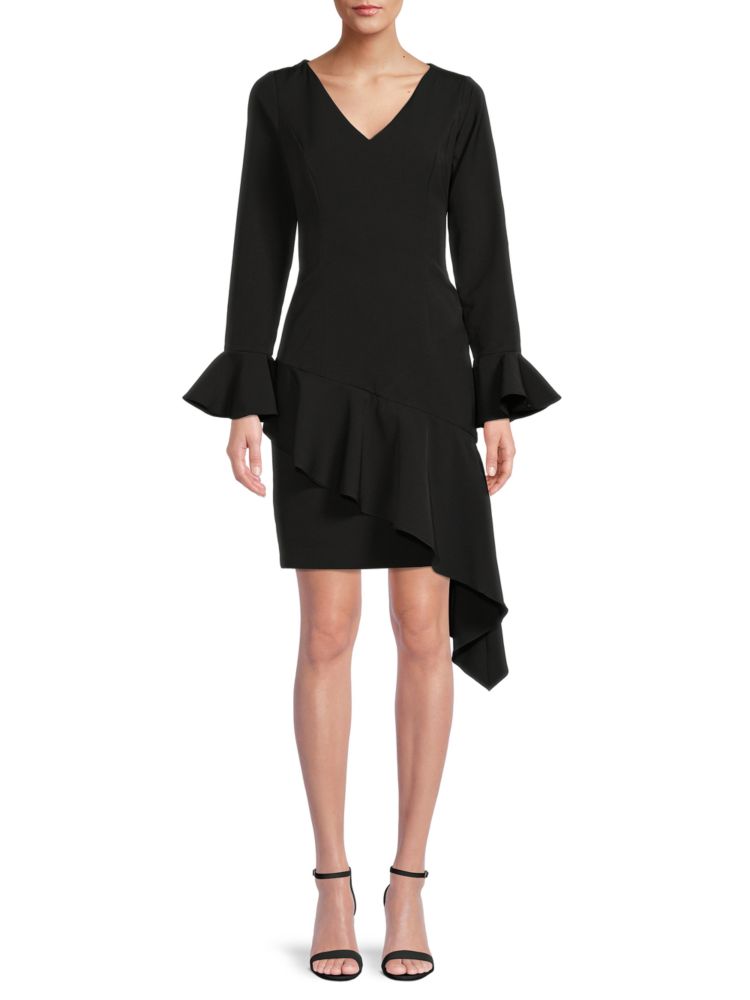 Асимметричное платье длиной до колена с рюшами Focus By Shani, черный