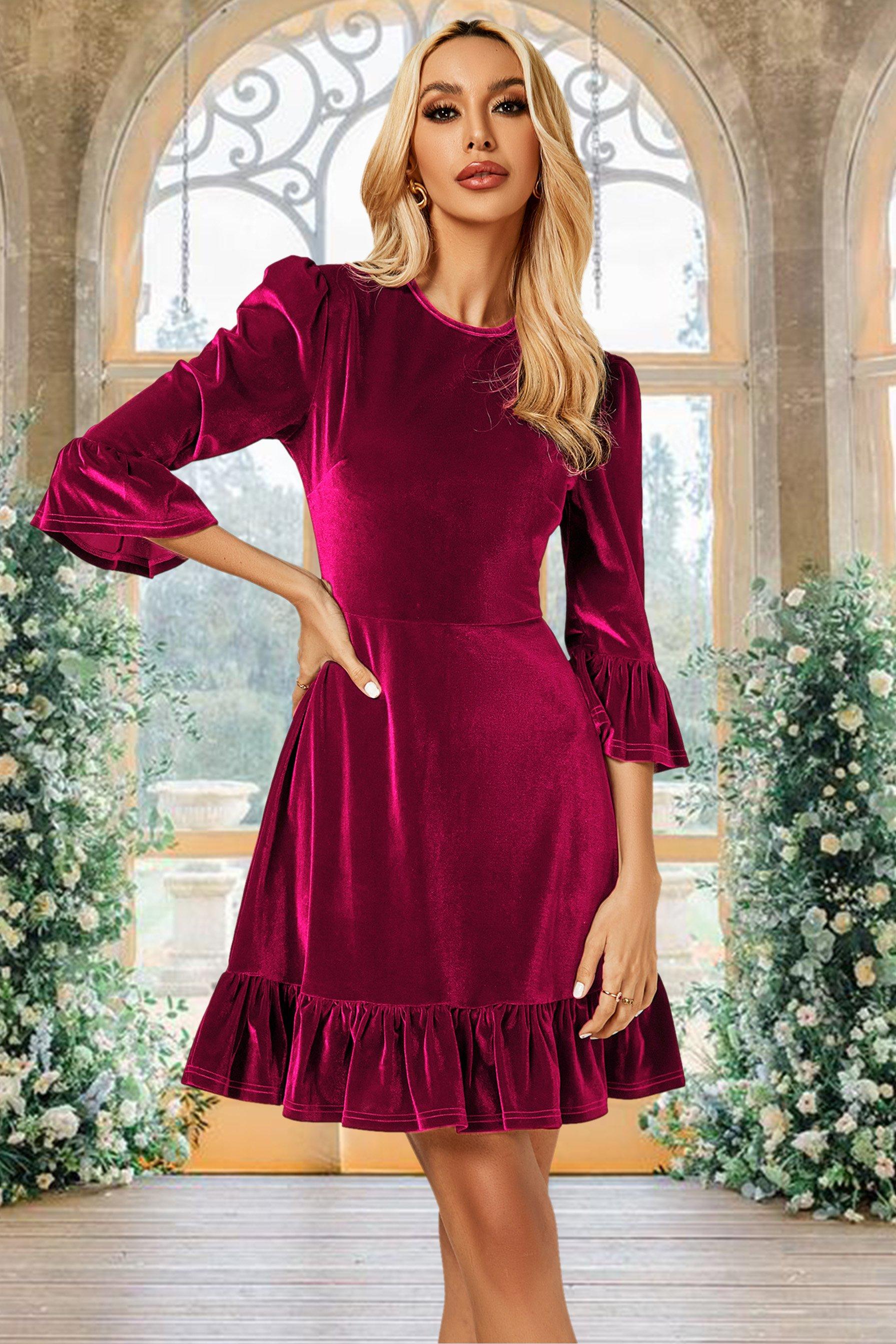 цена Фиолетово-красное мини-платье с бархатной оборкой FS Collection, фиолетовый