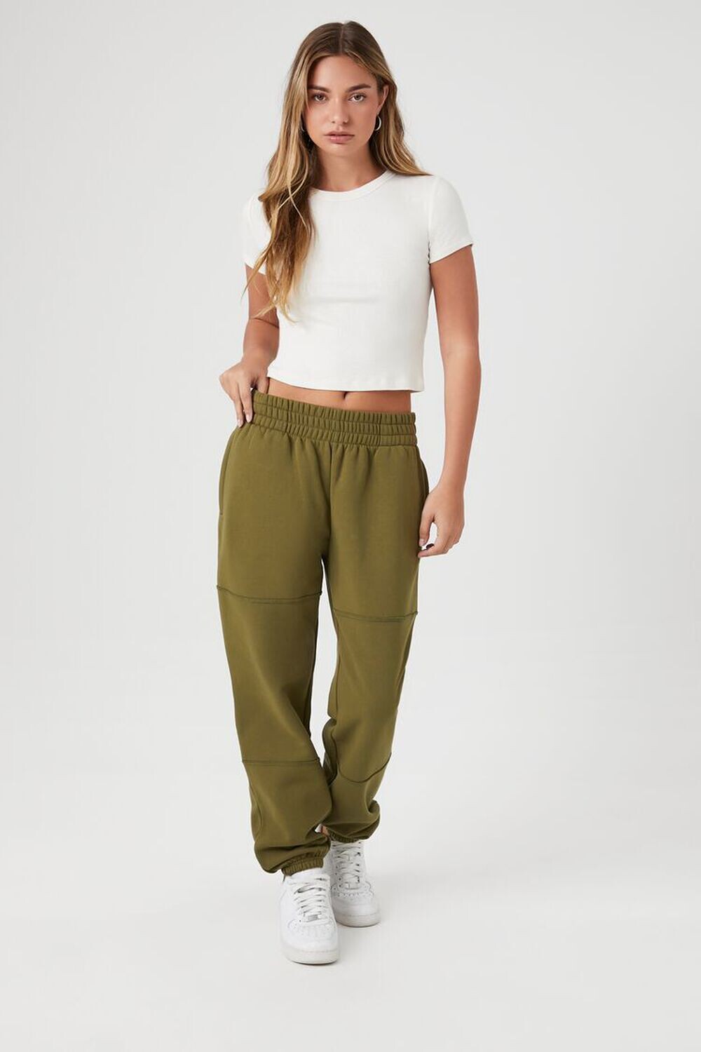 

Флисовые джоггеры с манжетами Forever 21, оливковый, Зеленый