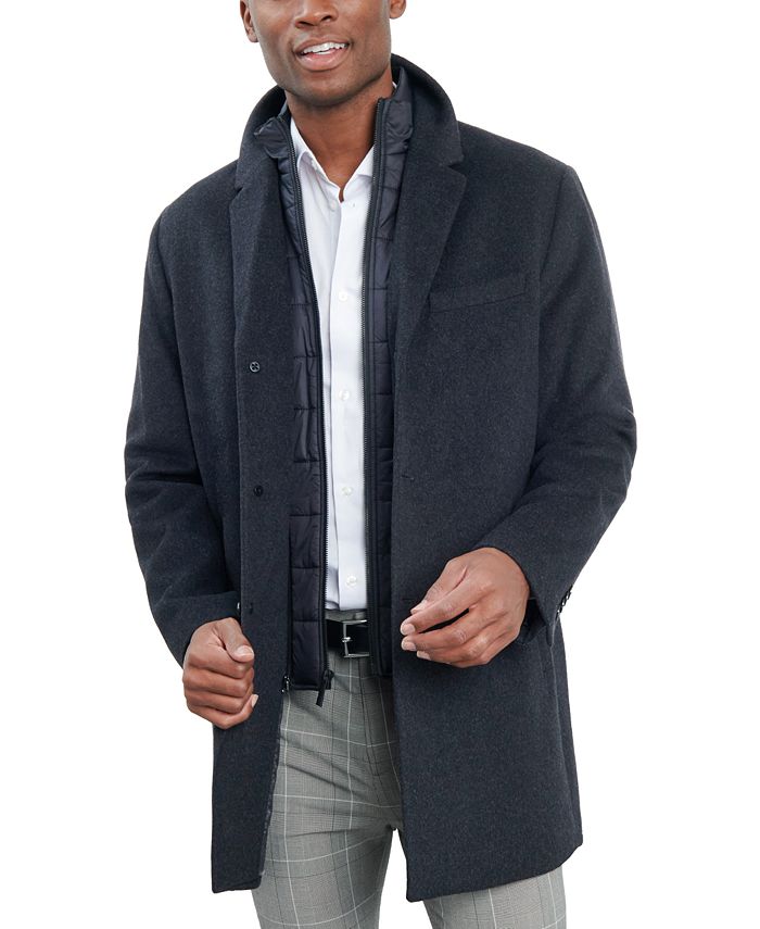 Мужское пальто из смесовой шерсти и amp; Прикрепленный жилет London Fog, серый