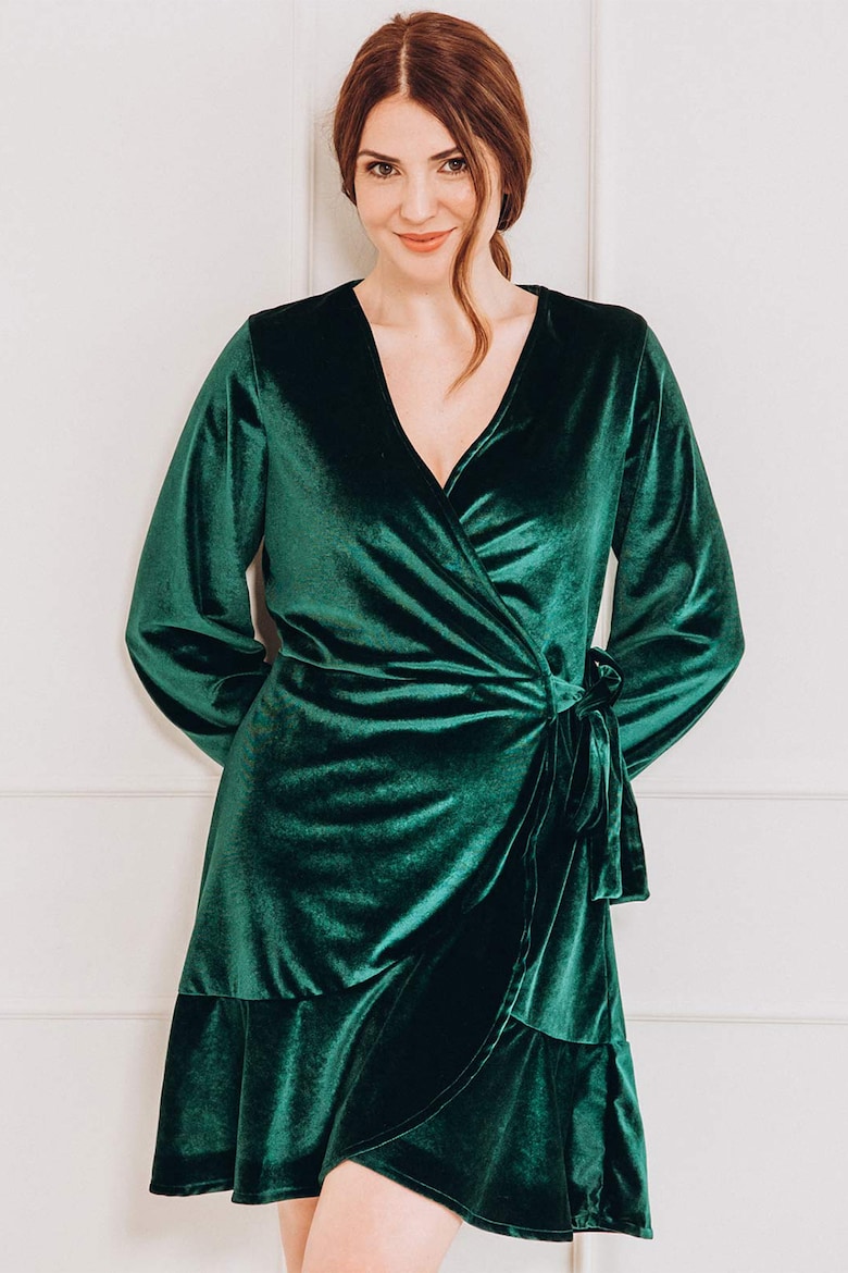 Короткое бархатное платье с драпировкой Familysta, зеленый
