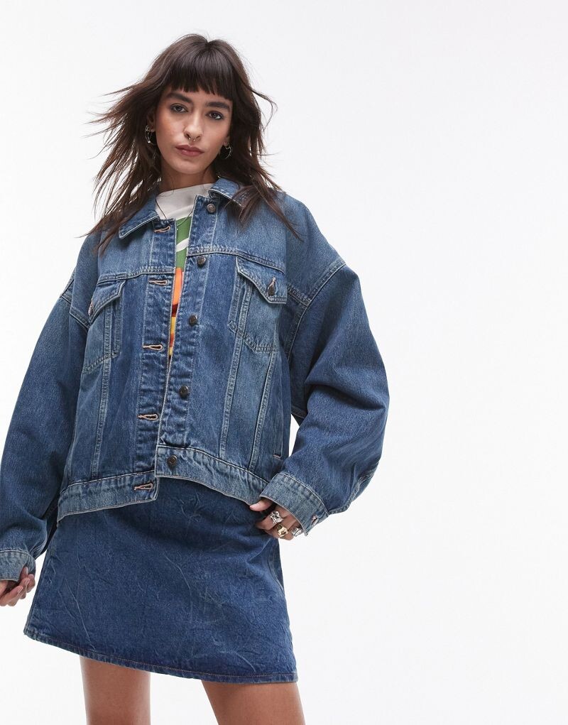 

Зеленая джинсовая куртка с объемными рукавами Topshop