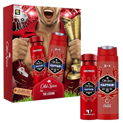 

Подарочный набор Old Spice Captain Football для мужчин с дезодорантом-спрей для тела без алюминия, гелем для душа и шампунем 3-в-1