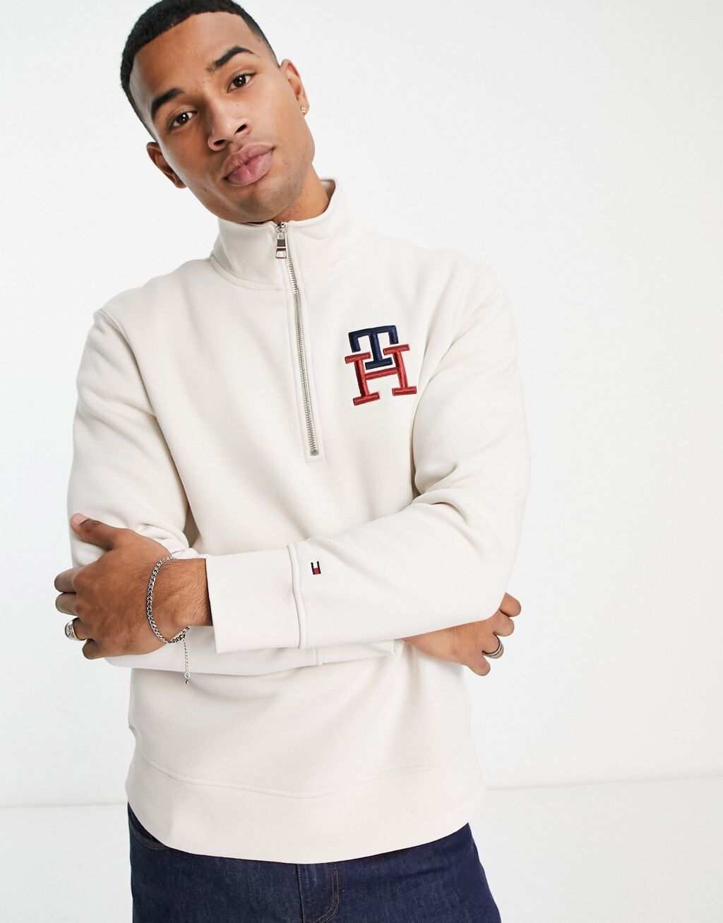 

Кремовый джемпер на молнии с монограммой Tommy Hilfiger, Бежевый