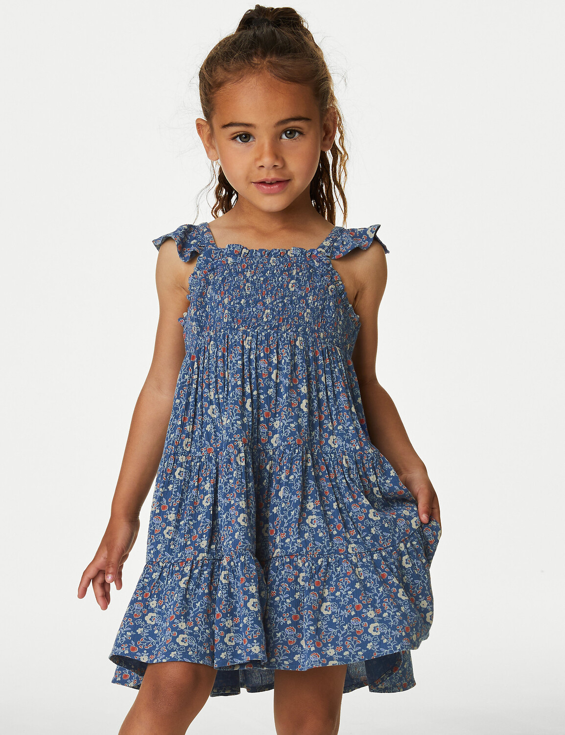 

Многоярусное платье с цветочным принтом (2–8 лет) Marks & Spencer, синий микс