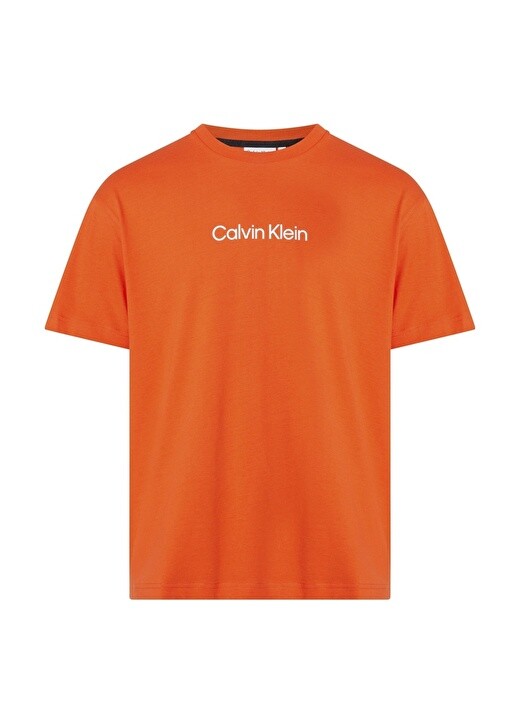

Оранжевая мужская футболка с круглым вырезом Calvin Klein