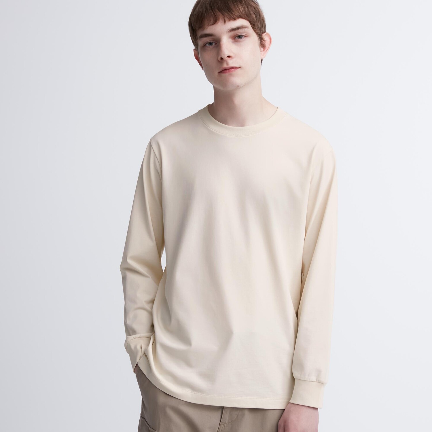

Лонгслив с круглым вырезом AIRism Uniqlo, бежевый