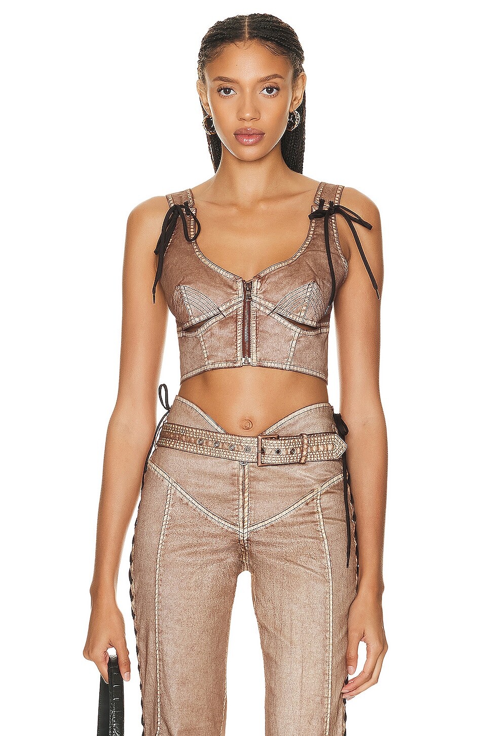 

Топ Jean Paul Gaultier X KNWLS Laced Branded Patch Sleeveless Crop, цвет Brown & Ecru