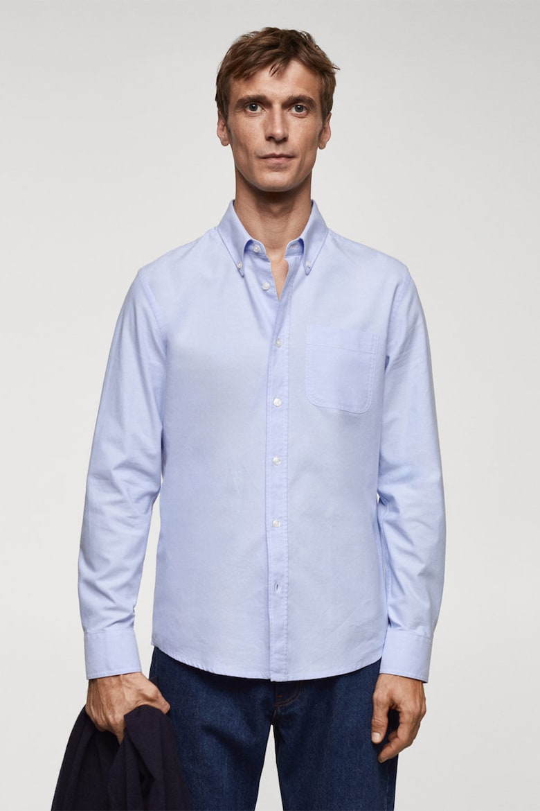 Хлопковая оксфордская рубашка с карманом Mango, синий хлопковая оксфордская рубашка mango белый