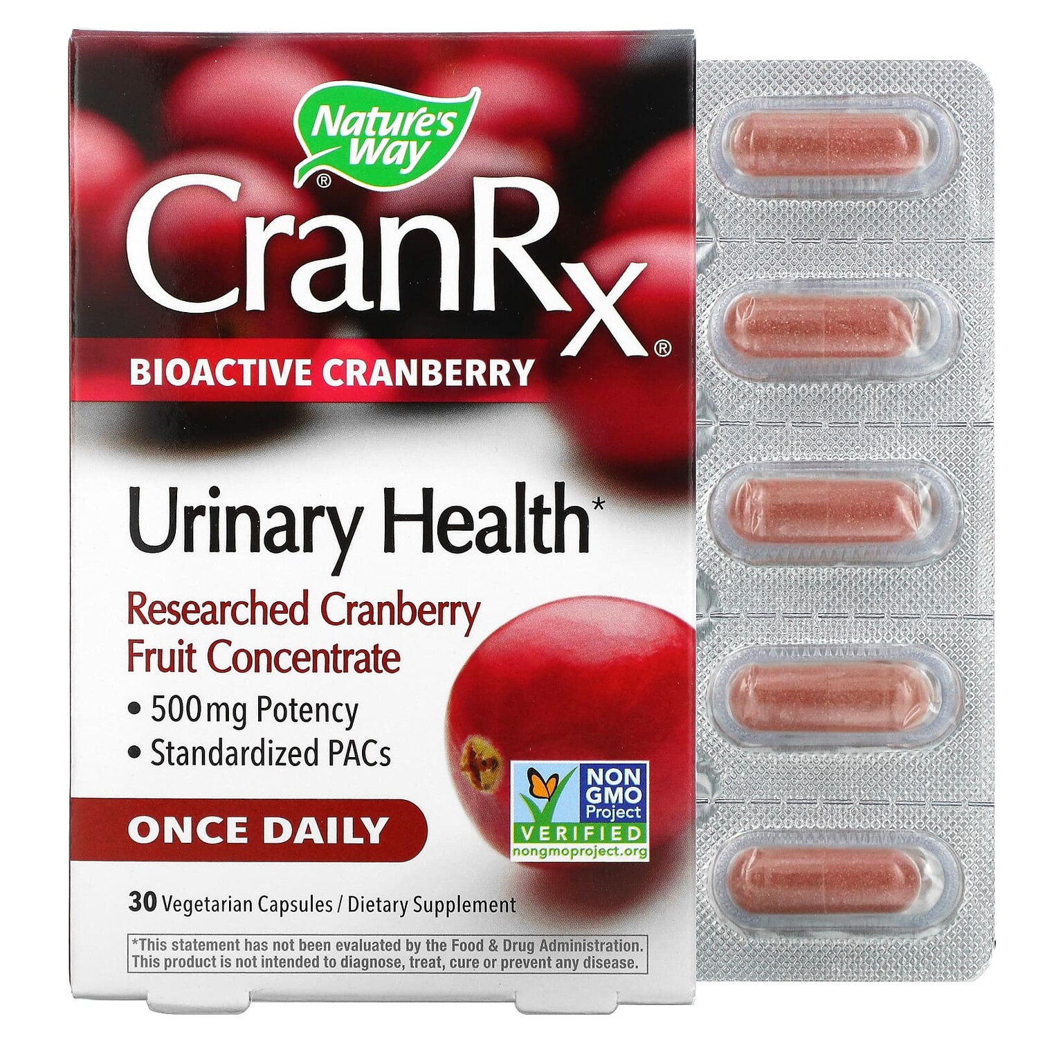 

CranRx, Urinary Health, биоактивная клюква, 500 мг, 30 вегетарианских капсул, Nature's Way