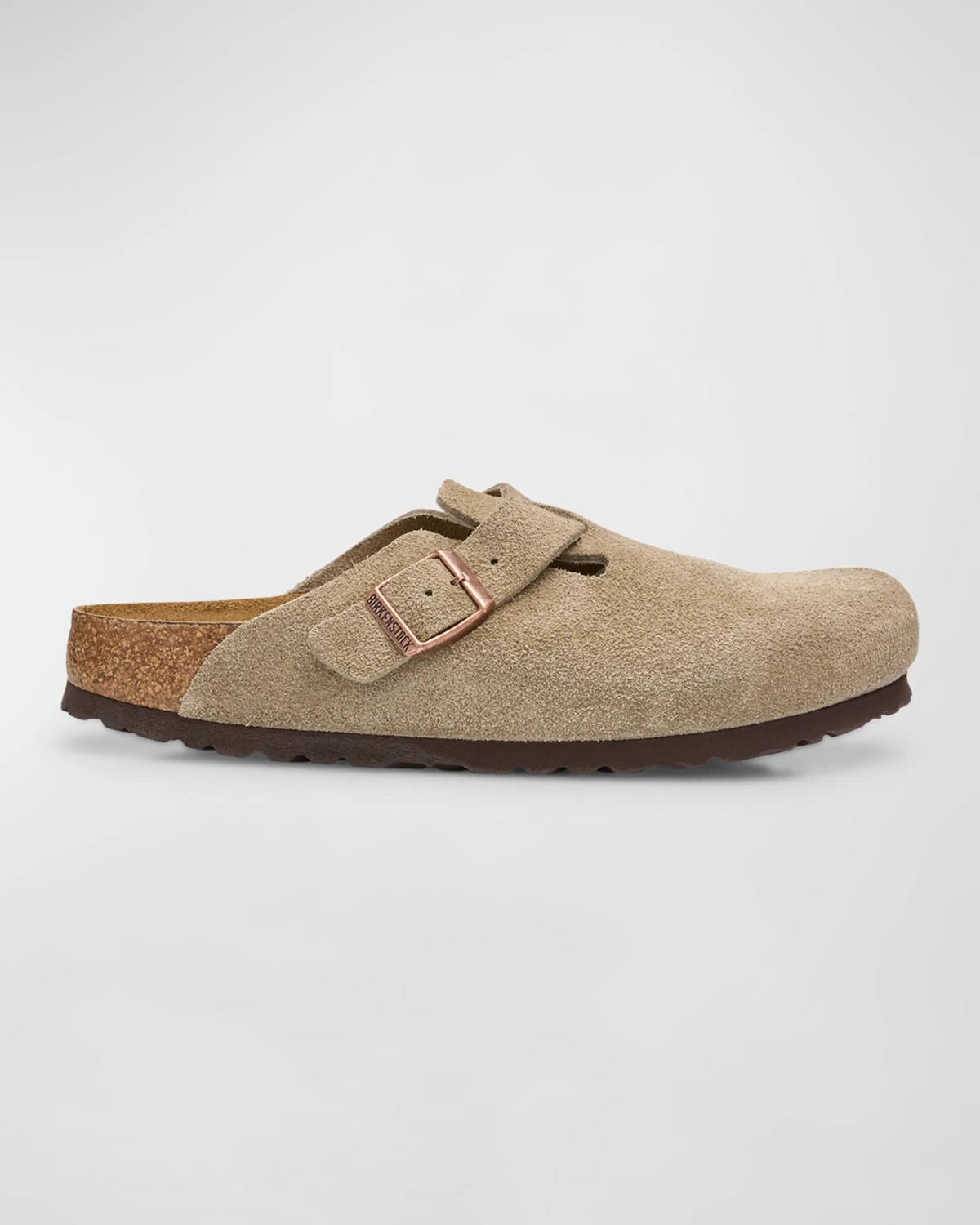 

Бостонские замшевые шлепанцы с пряжкой BIRKENSTOCK, цвет Taupe