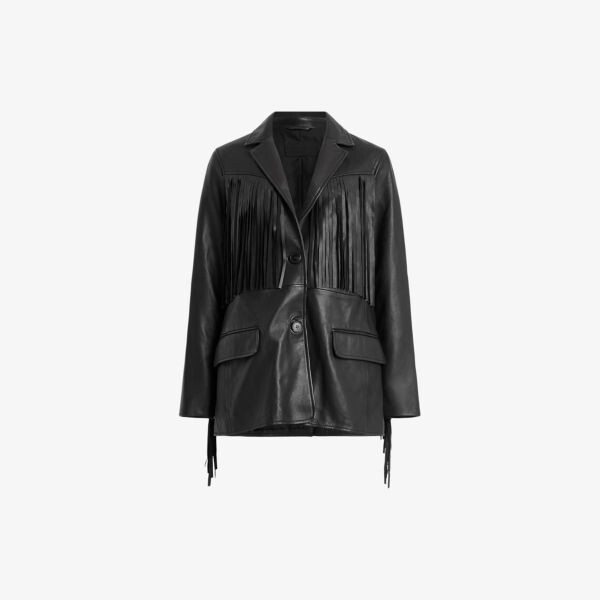 

Кожаный пиджак corina с кисточками Allsaints, черный