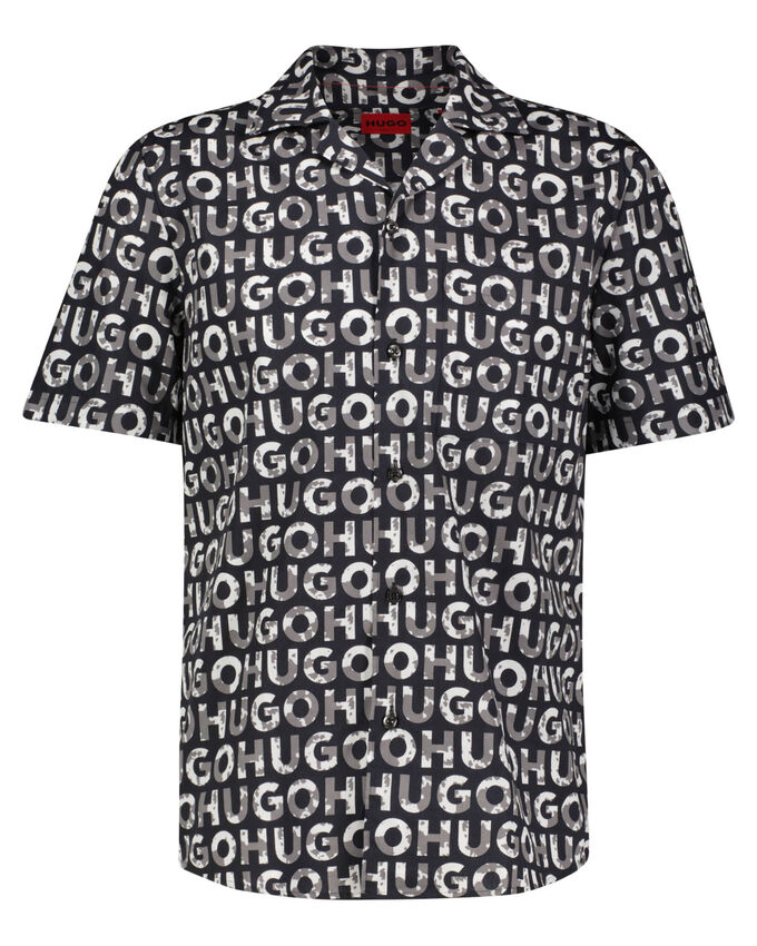 Рубашка ellino прямого свободного кроя с коротким рукавом Hugo, серый