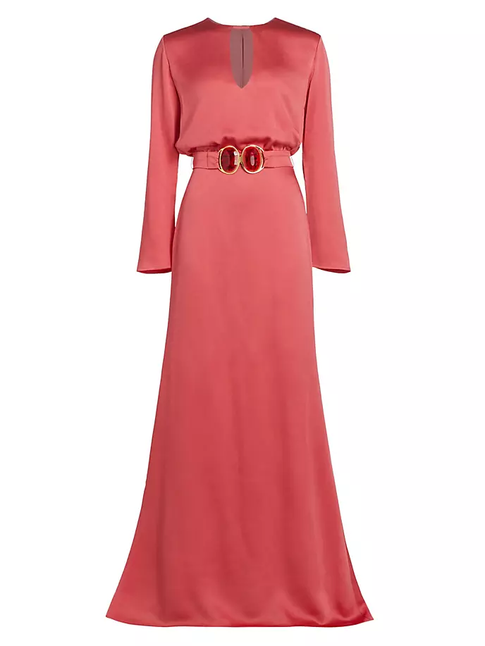 платье rosalyn из джерси с бахромой silvia tcherassi цвет rouge Атласное платье макси с поясом и кристаллами Ravenna Silvia Tcherassi, коралл