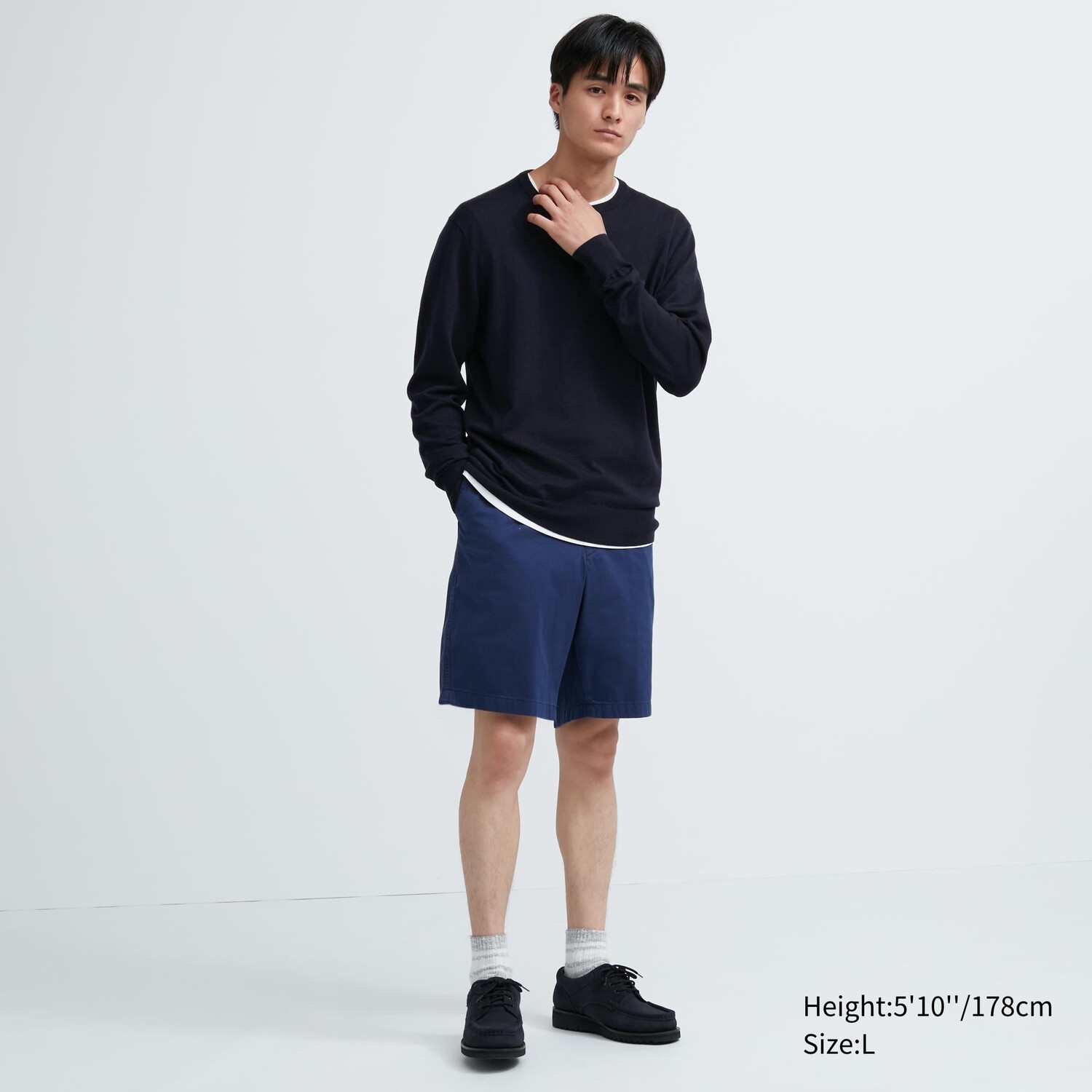 

Свитер Extra Fine из шерсти мериноса с круглым вырезом и длинными рукавами UNIQLO, темно-синий