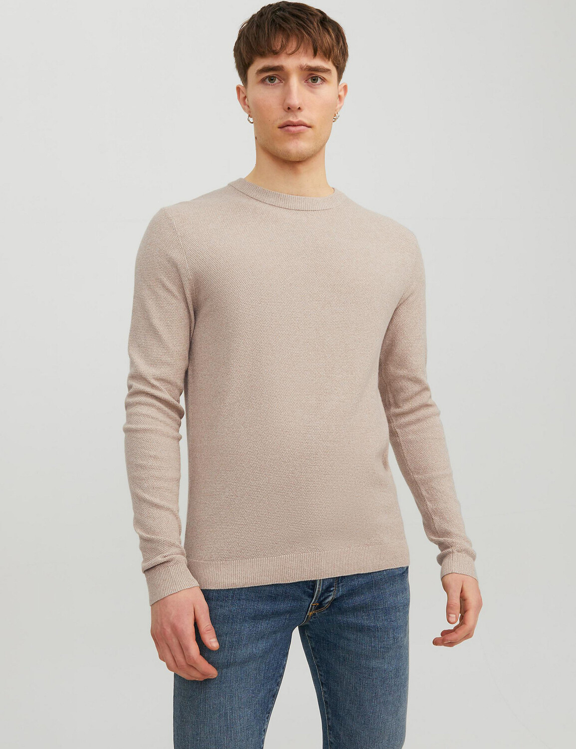 

Джемпер из чистого хлопка с текстурированным круглым вырезом JACK & JONES, бежевый