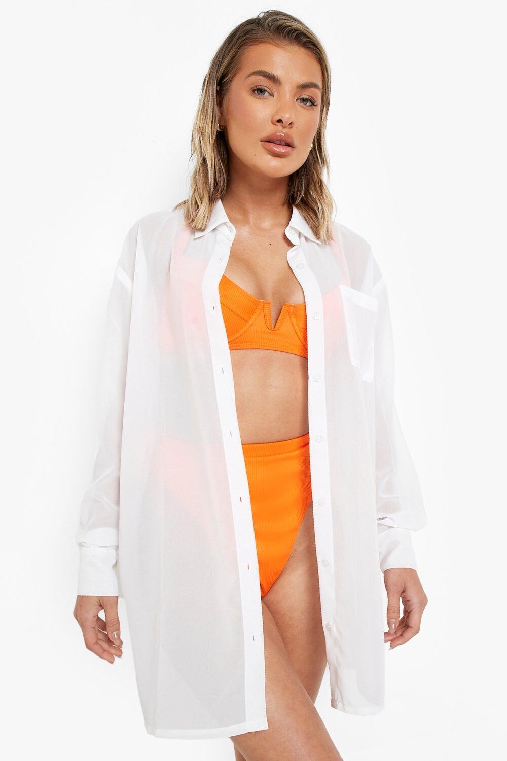 

Шифоновое пляжное платье-рубашка boohoo, белый