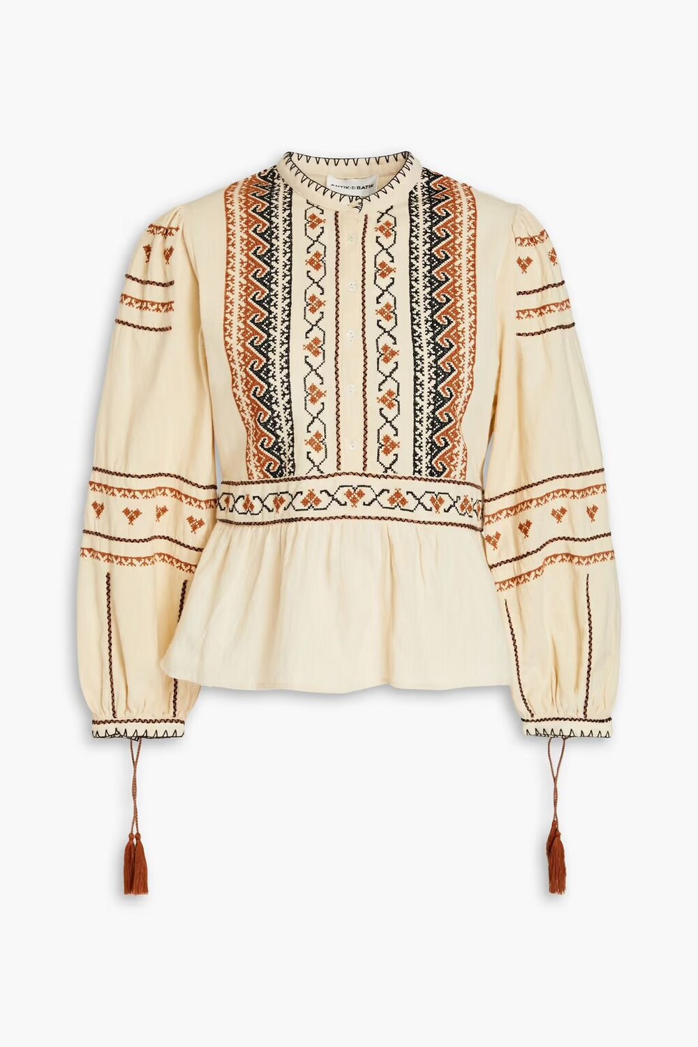 

Блузка с баской из хлопковой вуали Lyna с вышивкой Antik Batik, крем