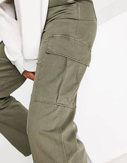

Прямые брюки карго с завышенной талией и хаки Pull&Bear