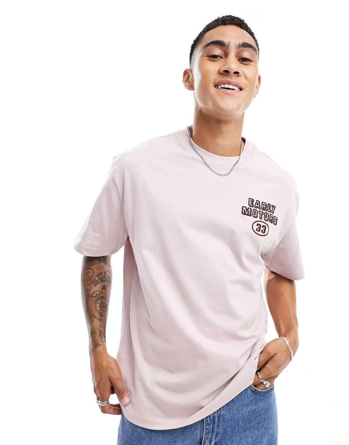 

Розовая футболка с вышивкой на груди Bershka, Розовый