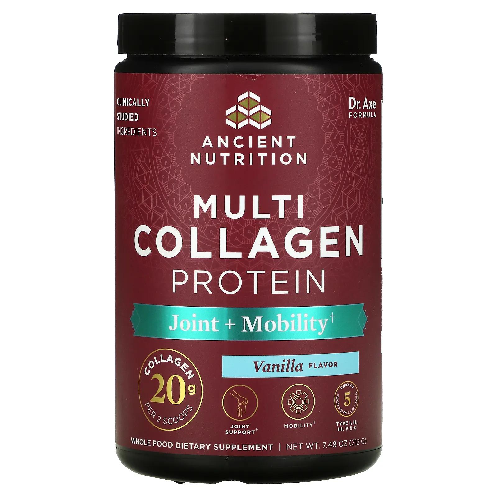 Dr. Axe / Ancient Nutrition Multi Collagen Protein Joint + Tissue Vanilla 8 oz (226 g) organika enhanced collagen relax 8 82 oz 250 g