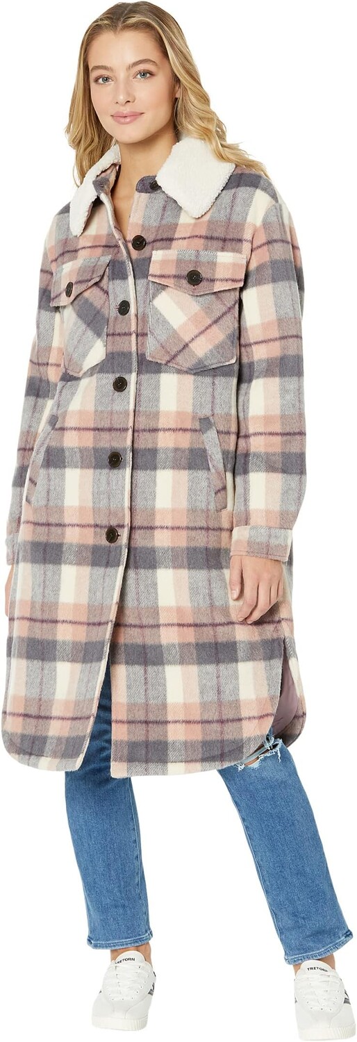 Пальто Faux Mixed Wool Shacket Sanctuary, цвет Pink Plaid