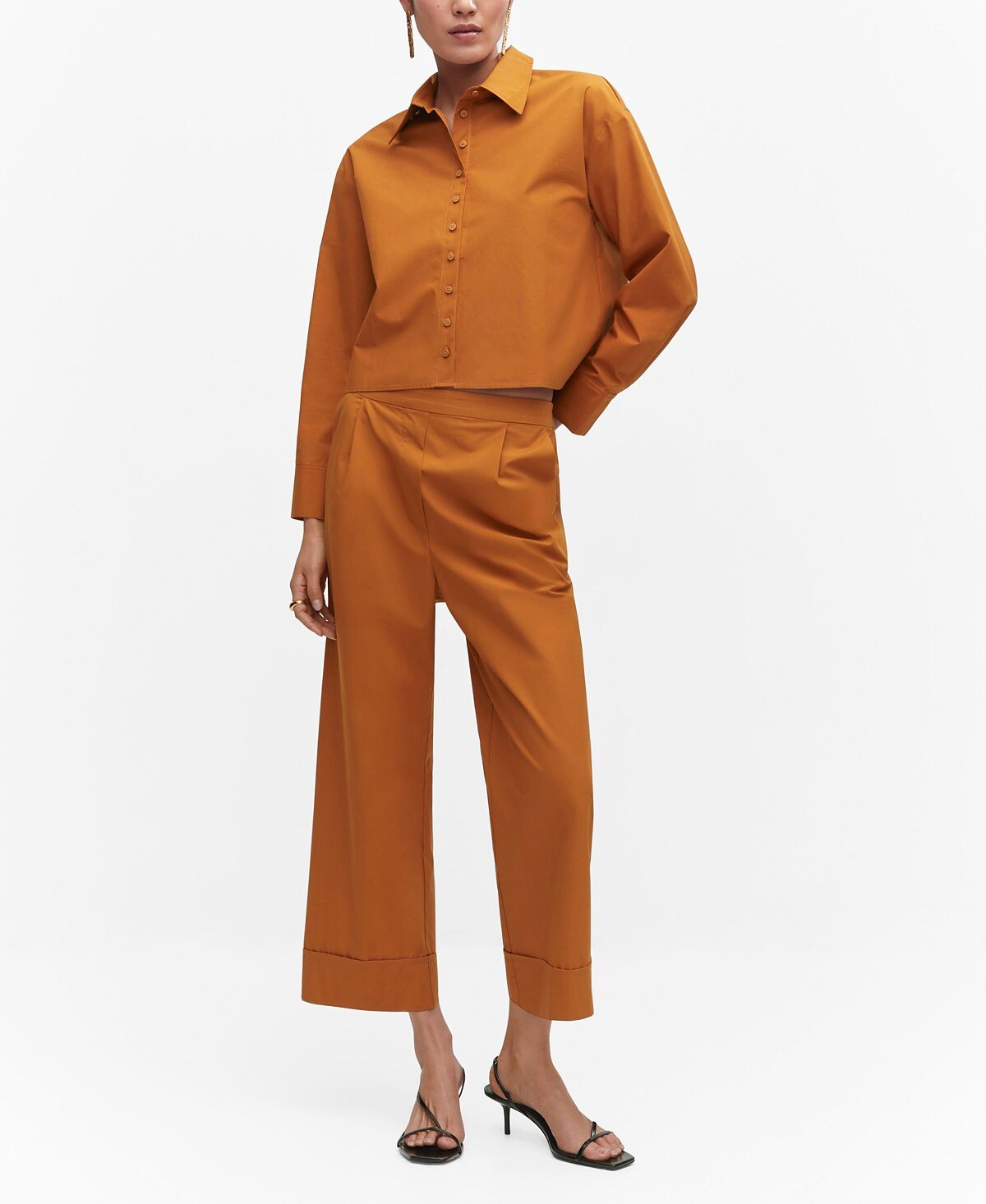 

Женская хлопковая футболка с длинным рукавом MANGO, коричневый