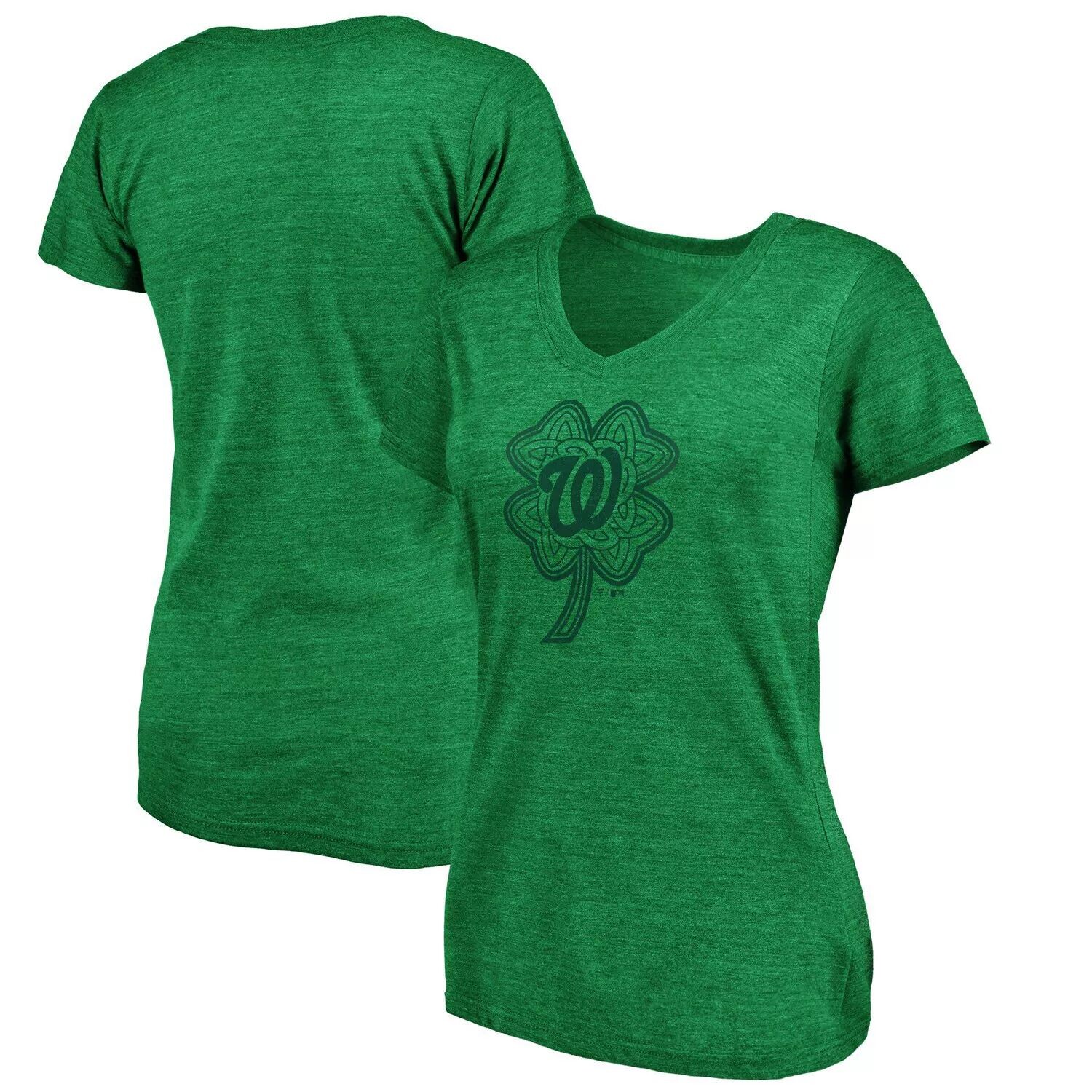 

Женская футболка Fanatics с логотипом Heathered Kelly Green Washington Nationals ко Дню Святого Патрика Paddy's Pride Tri-Blend футболка с v-образным вырезом Fanatics