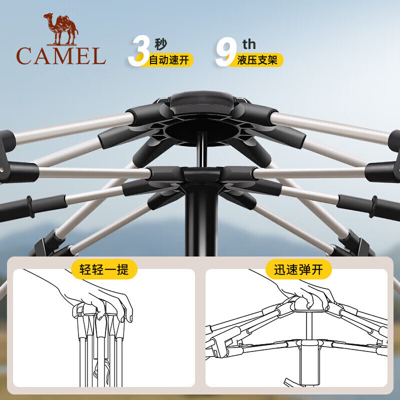 

Уличная виниловая солнцезащитная палатка Camel, автоматическая складная, утолщенная, непромокаемая, UPF50 +, улучшенная виниловая двухслойная гидравлическая военная зеленая