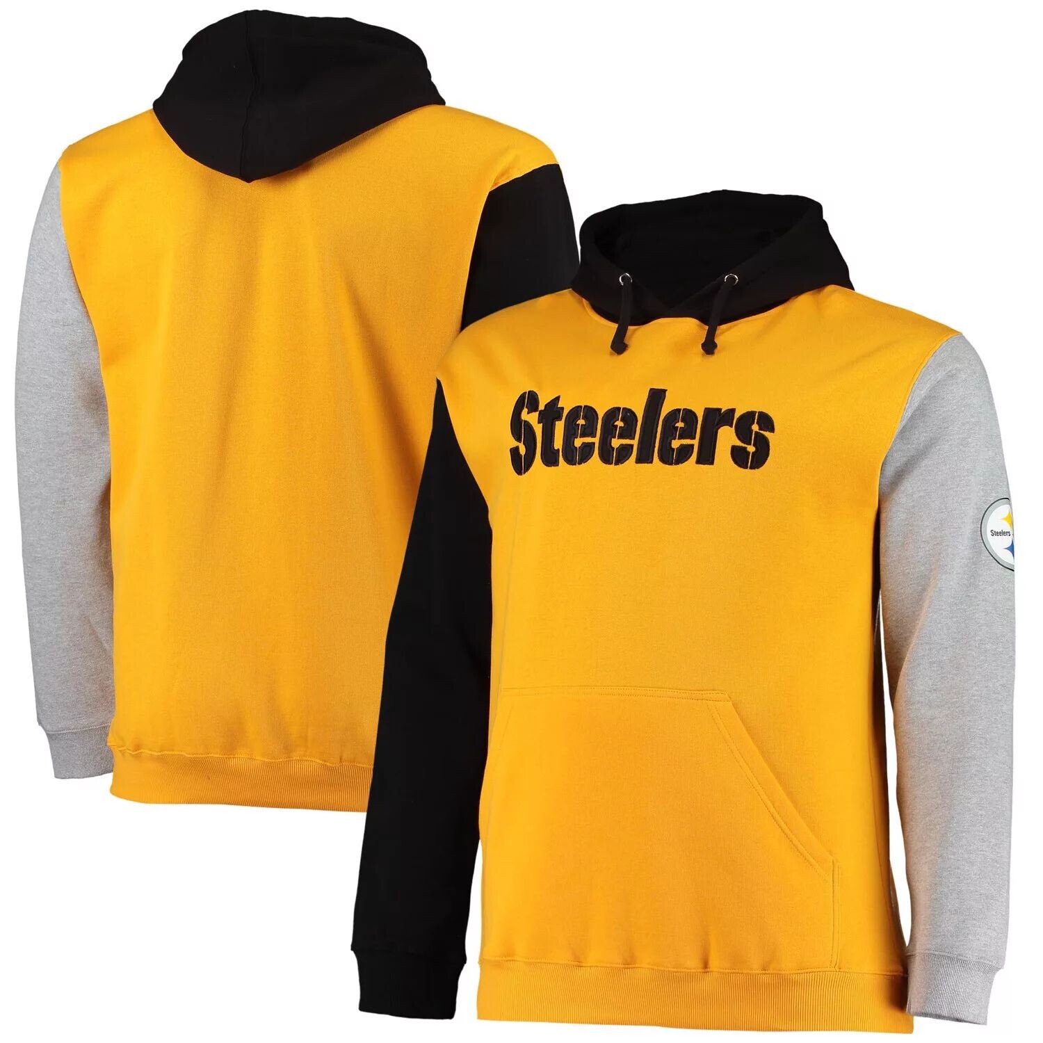 

Мужской черный/золотой пуловер с капюшоном Pittsburgh Steelers Big & Tall
